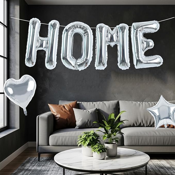 TONIFUL 40 Inch Silver HOME Letter Balloon, Large Decoraction for Housewarming, New Home Parties and Homecoming Celebrations,Premium Silver Balloon Banner for Welcome Sign and Party Supplies