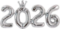 TONIFUL 2026 Silver Crown Foil Number Balloons 16 Inch Silver Number Banner 2026 Graduation Aluminum Foil Mylar Balloons for New Year Eve Christmas Anniversary Party Supplies