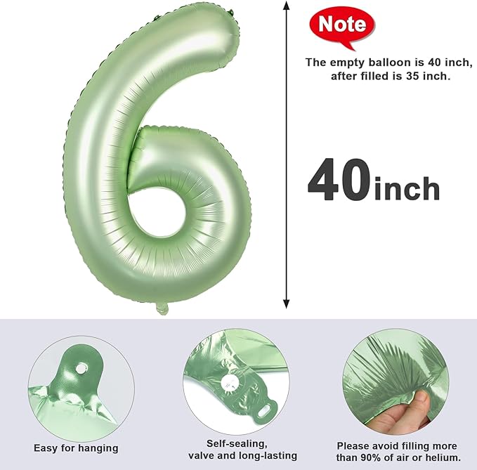 Number 6 Balloon 40 Inch, 6th Birthday Balloon for Boy Girl, Olive Green 16 60 61 65 Numbers Balloons Birthday Party Wedding Events Decorations