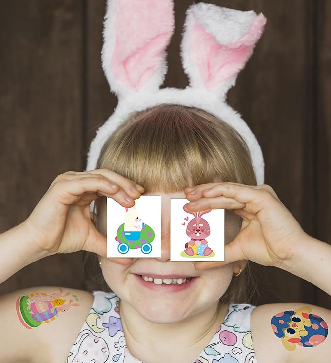 Easter Temporary Tattoos – 120Pcs Cute Designs – Bunny, Eggs, Chicks – Easter Basket Stuffers, Egg Hunt Favors, Classroom Gifts & Party Supplies