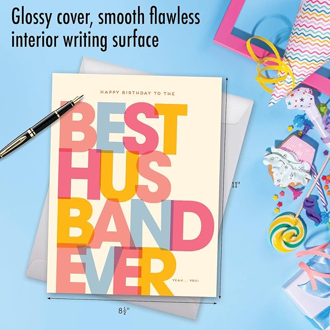 NobleWorks - 1 Jumbo Happy Birthday Card for Husband (8.5 x 11 Inch) - Big Humor Stationery for Birthdays - Best Husband Ever J7354BDG