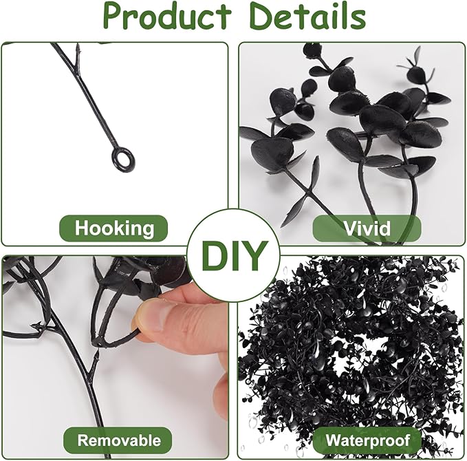 Black Artificial Flowers Eucalyptus Garlands Halloween Garland Black Leaf Garland with Flowers Fake Floral Greenery for Halloween Party Decor Home Backdrop Wall Fall Decor