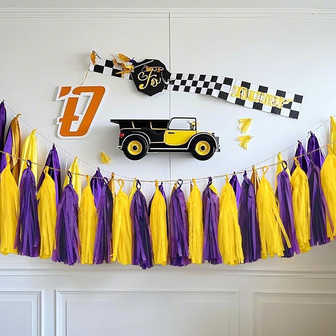 Purple Yellow Paper Tassel, 20 Pack, Party Decorations for Birthday, Baby Shower, Sprot Game,Graduation