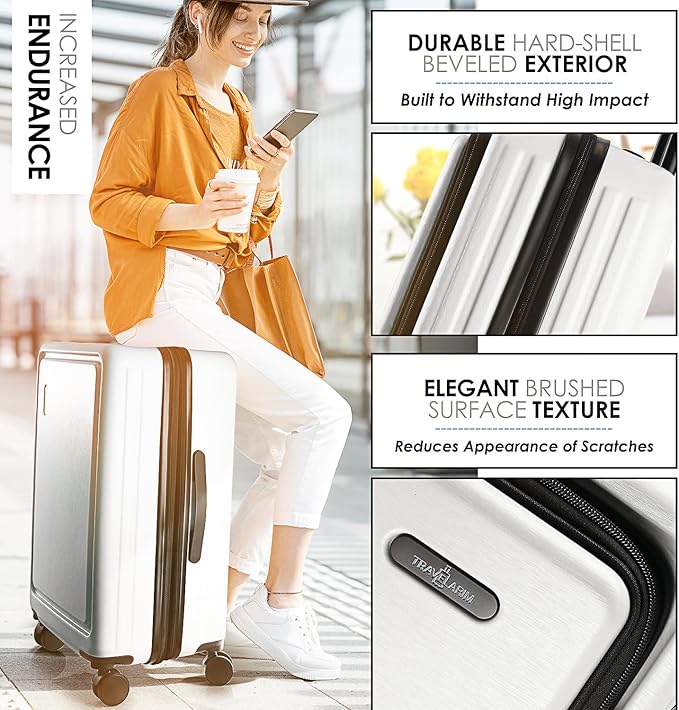 TRAVELARIM Hard Shell Luggage Sets with Spinner Wheels 4 Piece, Expandable Large Suitcases with TSA Lock, Travel Large Suitcase Set, White Luggage Set