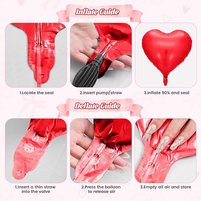 Paready Red Heart Balloons, 38 Inch Pink Bow Balloons, Pearl Pink Red Valentine Balloon Latex and Bow Heart Shaped Foil Balloon for Girls Birthday Bridal Baby Shower Valentines Decorations