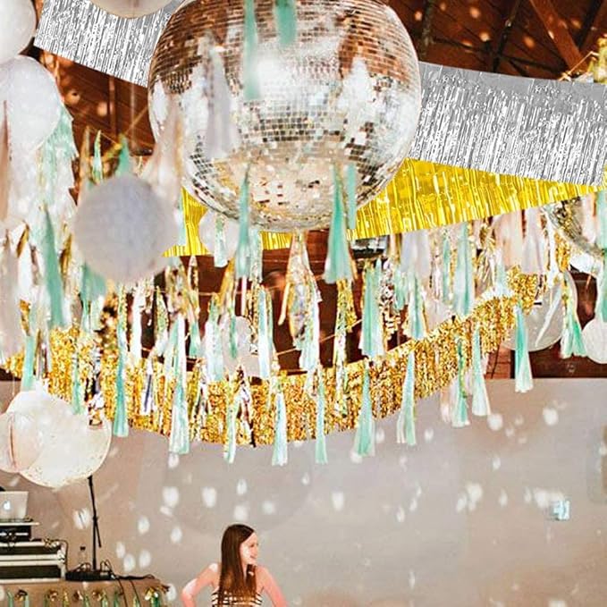 BEISHIDA 3 Packs 30 Feet Metallic Foil Fringe Garland Tinsel Streamers，Shiny Gold Wall Hanging Tinsel Fringe Banners for Wedding Birthday Party Decoration Halloween Christmas New Year