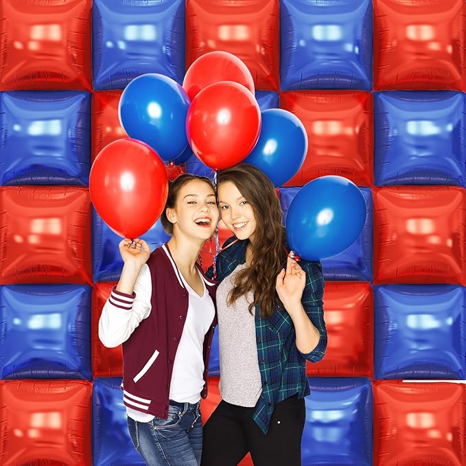 Red and Blue Square Foil Balloons Wall, Double Sided Chrome Deep Blue Red Balloons Tunnel Arch Kit Backdrop for Boys Birthday Graduation 4th of July Nautical Party Theme Decorations
