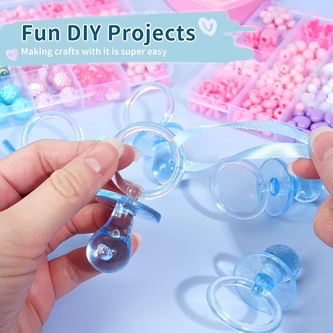 Pacifiers for Baby Shower Game, 36 Plastic Pacifiers for Baby Shower Decoration DIY, Large Size Baby Shower Pacifiers, Gender Reveal Party Table Scatter/Hunt Baby Shower Game Props(Blue, 2.75 in)