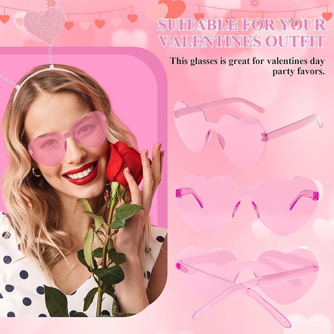 Semato Pink valentines Day Headband with Pink Heart Sunglasses for Valentines Day Accessories Galentines Party Favors Halloween Costume