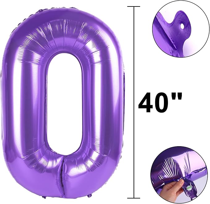 40 Inch Purple Number 10 Digital Balloon,Jumbo Mylar Foil Helium Balloon for 10 Balloons for Birthday Party,Wedding Anniversary Party Decorations