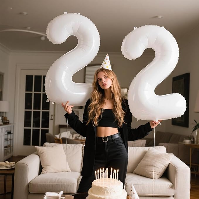 40 Inch White Number 22 Digital Balloon,Jumbo Mylar Foil Helium Balloon for 22 Balloons for Birthday Party,Wedding Anniversary Party Decorations