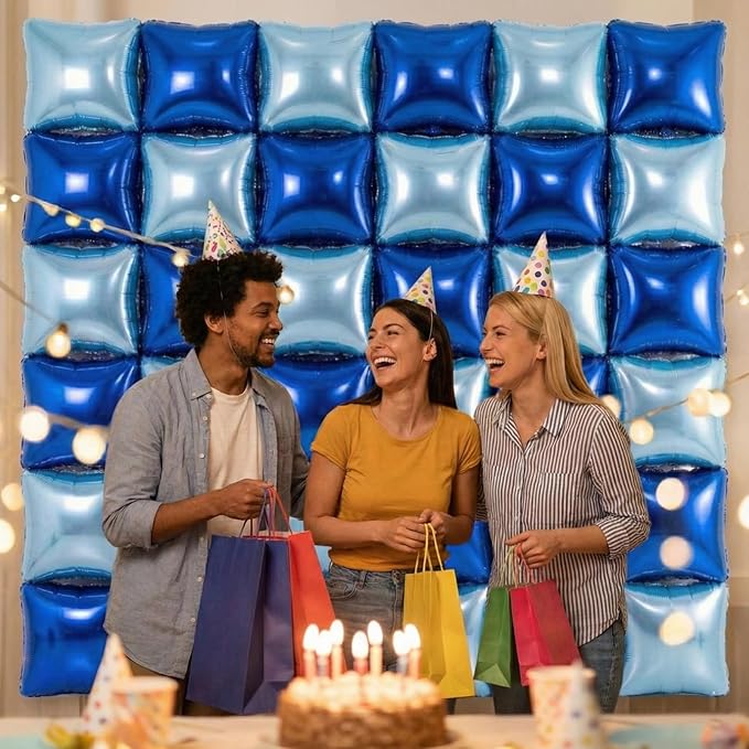 36PCS Square Foil Balloon Wall Backdrop,19 inch Double-Sided Metallic Balloons for Party,Wedding,Anniversary,Birthday,Graduation,Halloween,Shiny Balloon Decor (Dark Blue&Light Blue)