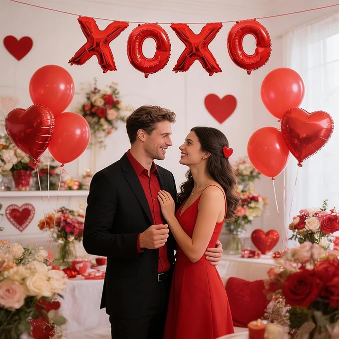 Soochat XOXO Balloons | Valentine Letters Mylar Foil Balloons - Bachelorette Parties Wedding Bridal Showers Photo Props Decorations Valentines Day Party Supplies (Red)