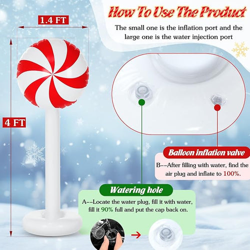 1 Pcs Christmas Inflatable Outdoor Decorations 4 FT Christmas Candy Inflatable Column Decoration for Winter Xmas Lawn Yard Garden Home Decor