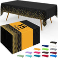 Smiry Disposable Table Cloth - 15 Pack, 54 x 108 Inch Waterproof Rectangle Tablecloths for Parties, Decorative Plastic Table Cover, Leakproof & Sturdy, Black & Gold