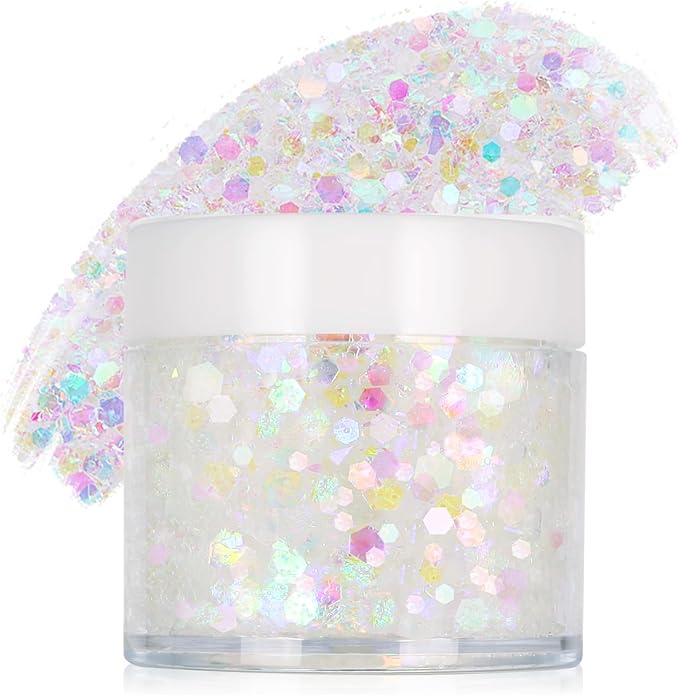 White Face Hair Glitter Gel,Mermaid White Holographic Body Glitter for Kids,Singer Concerts Festival Rave Accessories,Carnival Halloween Glitter Sequins Face Glitter Paint Makeup