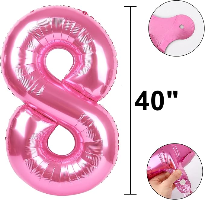 Pink Number 8 Balloon 40 Inch,Jumbo Giant Mylar Pink Number 8,Big Large Foil Helium Number Balloons, Balloons for 18 28 80 Birthday Party Decorations Supplies Anniversary Celebration