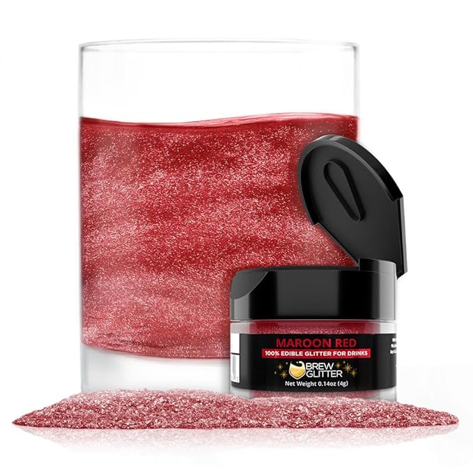 Brew Glitter Edible Glitter for Drinks, Cocktails, Beer, Garnish & Beverages (Maroon, 4 Grams)