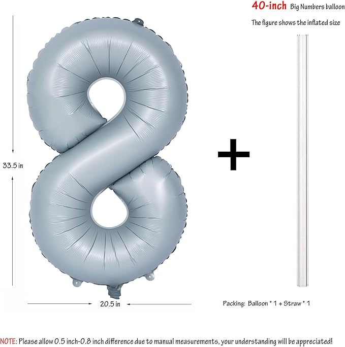 40 In Matte gray Number Balloons Helium Foil Mylar Balloon Birthday Party banquet Decoration 8