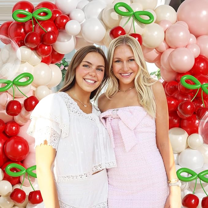JOGAMS Cherry Balloon Arch Kit,193Pcs Cherry Party Decorations with Clear Red Pink White Sand Balloons for Cherry On Top Baby Shower Birthday Bridal Shower Wedding Valentine's Galentine's Day