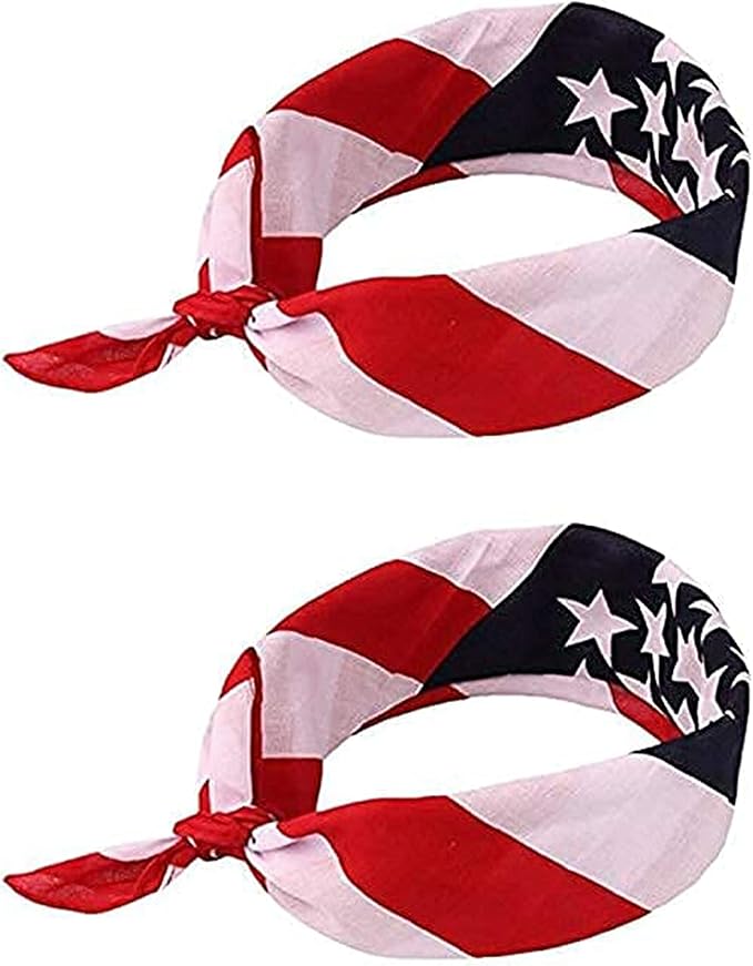 Red White and Blue American Flag Bandana Headband USA for Men and Women - Neck and Face Scarf Head Wrap