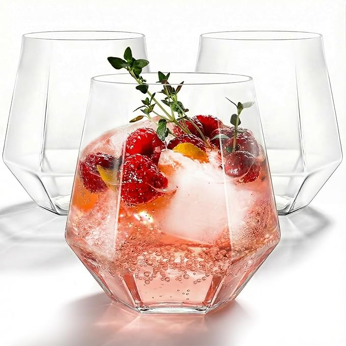 40 Pcak Plastic Stemless Wine cocktail Whiskey Champagne Glasses, 12 Oz Disposable Clear Unbreakable Cups for Party Bars Wedding Tasting (Diamond-shaped)