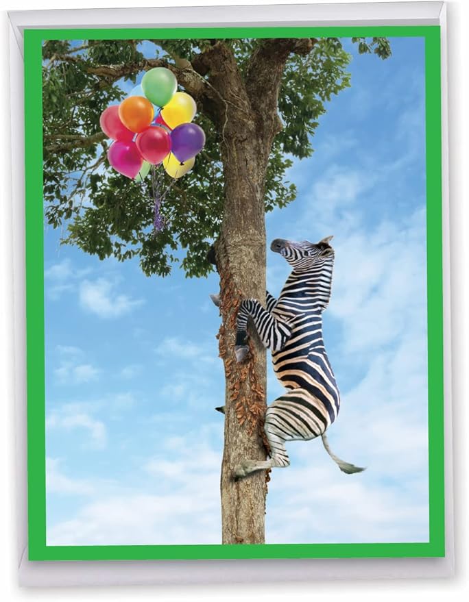 NobleWorks Extra Large Birthday Greeting Card From Us 8.5 x 11 Inch with Envelope (1 Pack) Oversize Jumbo Bday Tree Animals-Zebra J10323DBDG-US