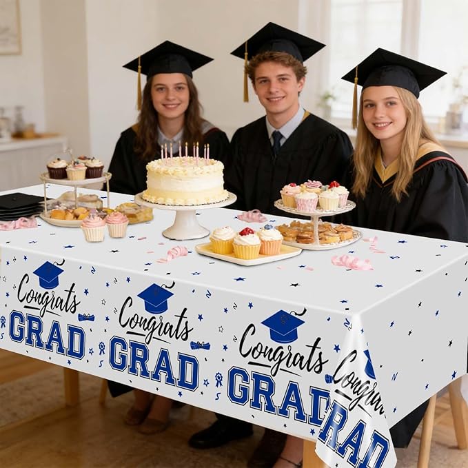 Oigco 2026 Graduation Decorations, 2 Pack Blue Graduation Tablecloths Class of 2026, Congrats Grad Plastic Rectangle Table Cloths for Graduation Party Decorations, 54 x 108 Inch