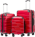 Coolife Hardside Luggage 3 Piece Set with TSA Lock, Spinner Wheels, Telescopic Handle, Lightweight Travel Suitcases (Red, 3 piece set)