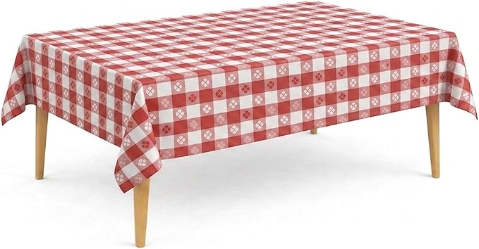 Party Dimensions Red Gingham Disposable Plastic Tablecloths for Rectangle Tables, 54" x 108", 12-Pack, Plastic Table Covers for Parties, Picnics, Events, Indoor & Outdoor Use