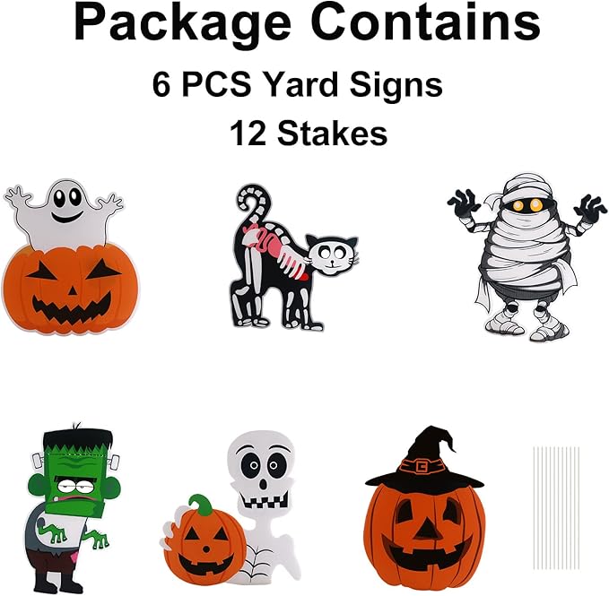 6PCS Yard Signs for Halloween Props Yard Stakes Pumpkin Ghost Monster Yard Sign Stakes for Halloween Decorations Outdoor Lawn Decor Yard Decorations