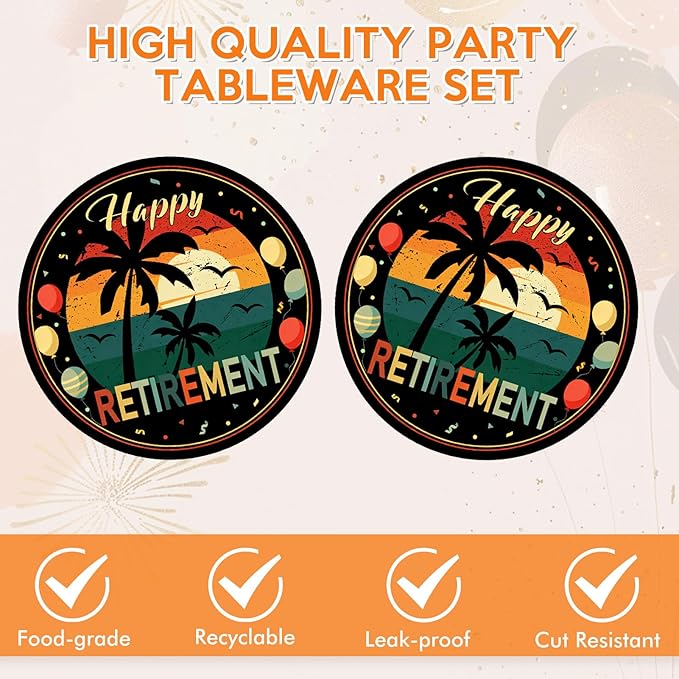 40Pcs Retirement Decorations for Men Women,Colorful Vintage Retirement Party Supplies Table Decor Disposable Retirement Party Plates and Napkins Set for Office Retired Farewell Decor, Serve 20