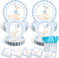 Zhehao 350 Pcs One Silly Goose Birthday Party Tableware Set Blue Scalloped Baby Shower Plates Cup Napkins Forks for Birthday Party Decorations Supplies for 50 Guests