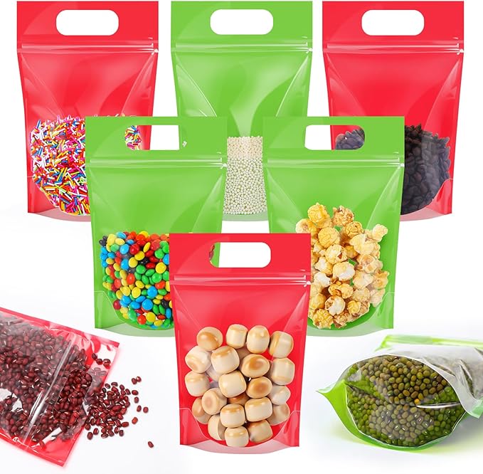120 Pcs Plastic Gift Bag Bulk Resealable Party Goodie Bag with Clear Window Color Favor Pouch with Handle for Home Birthday Wedding Party Candy Gift Wrap Supplies(Mixed,5.5 x 8.7 Inch)