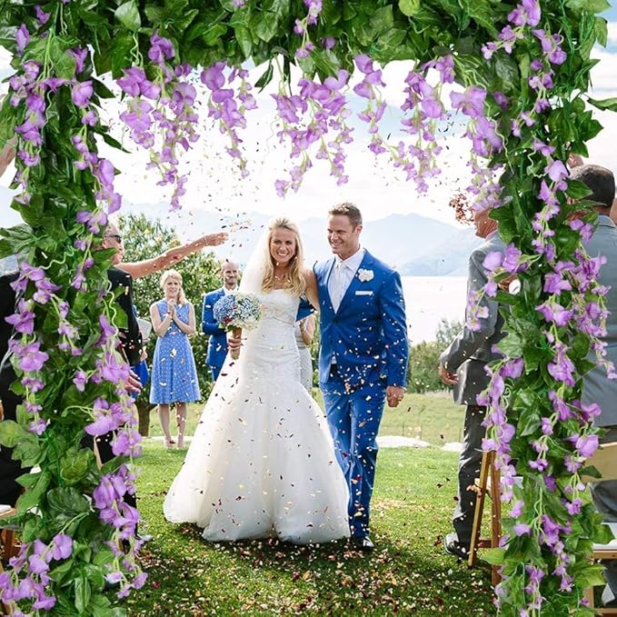 5pack Wisteria Garland Artificial Flower Garland Fake Wisteria Vines for Wedding Floral Decor-Total 36 Ft (Light Purple)