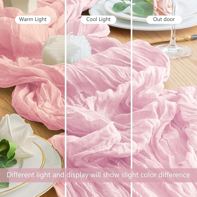 Wokceer Blushing Pink Cheesecloth Table Runner 6Pack 10FT Boho Gauze Spring Easter Cheese Cloth Table Runner Christmas for Party Long Rustic Sheer Runners for Baby Bridal Shower Wedding