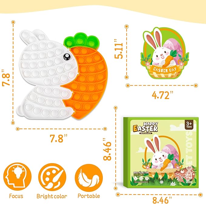 Easter Fidget Toys, Bunny Carrot Easter Basket Stuffers for Kids Toddler,Puzzle Bubble Sensory Popper Stress Relief Gifts Classroom Prizes for Girls Boys Teens,Party Favors Supplies Goodie Bag Filler