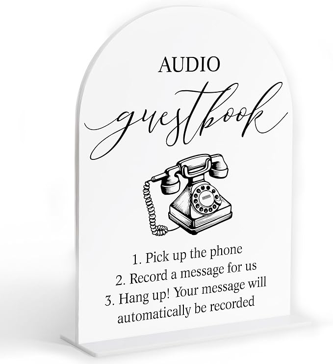 Audio Guest Book Sign, White Arch Acrylic Wedding Sign, Audio Guest Book Wedding Phone, Bridal Shower Decor, Engagement Party Decor, Centerpiece Table Decorations Party for Bride and Groom-14
