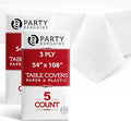 PARTY BARGAINS Disposable Table Covers, 54 x 108 Inch, White, 3-Ply Paper & Plastic Spill-Resistant Party Tablecloths, 10 Pack