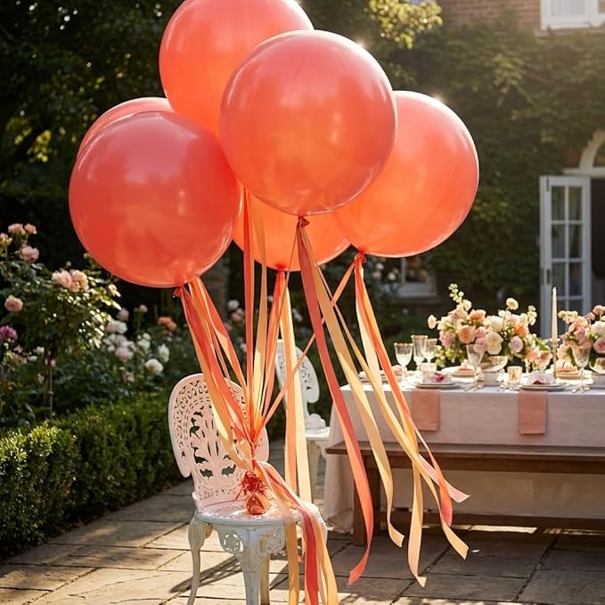 KALOR Coral Red Giant Balloons 36 Inch Large Latex Balloons, 4 Pack Jumbo Round Helium Balloon for Birthday Bridal Shower Wedding Baby Shower Party Decorations
