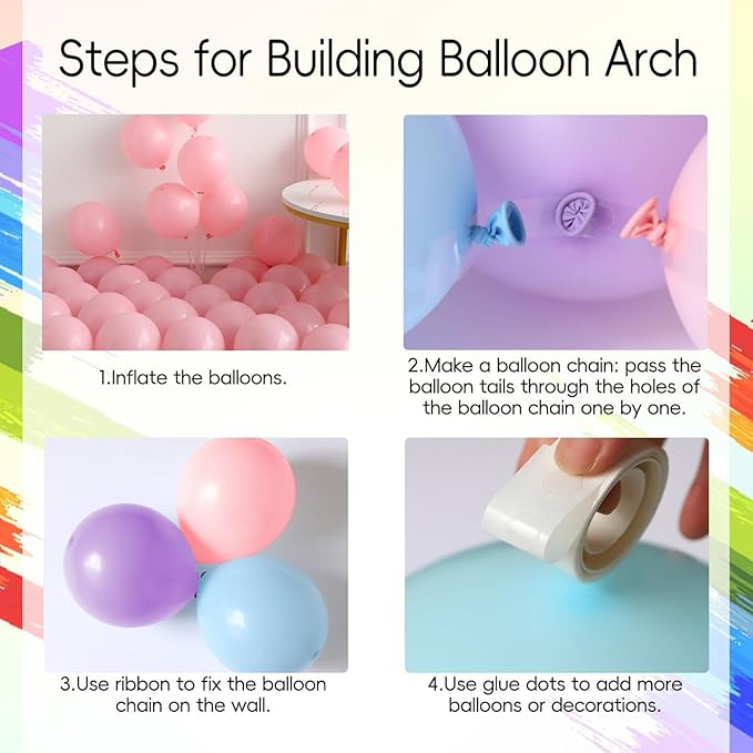 PageebO Princess Balloon Garland Arch, 154Pcs Pastel Blue Pink Purple Gold Balloons with Castle Carriage Star Foil Balloons for Girls Princess Rainbow Baby Shower Birthday Fairytales Party Decortion