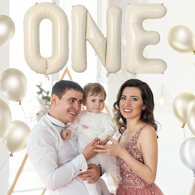 Cream ONE Balloons,40 Inch Letter One Balloon Beige for Baby Shower Gender Reveal Backdrop Party Decorations