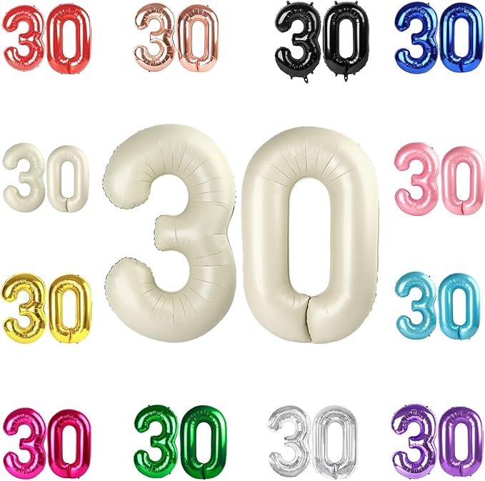 30 Balloon Number, Cream Number 30th Birthday Balloons 40 Inch, 30 Years Old Cream Birthday Decorations for Men Women, 30th Anniversary Decorations
