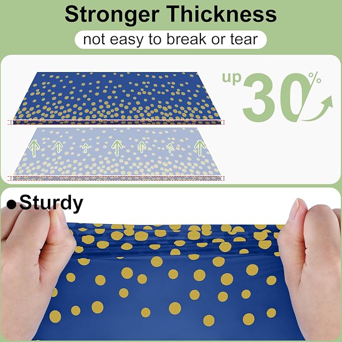 misaya 4 Packs Dot Disposable Table Cloth, 54 x 108 Inch Waterproof Plastic Tablecloth, Rectangle Gold Dots in Navy Table Covers for Easter, Picnic, Birthday, Party