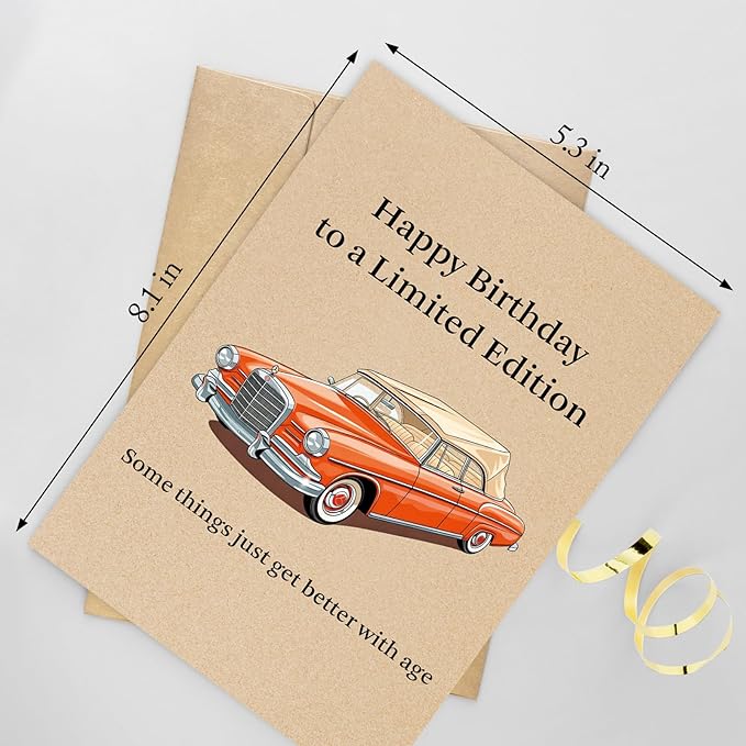 Funny Classic Car Birthday Card for Him Her, Getting Older Birthday Card for Men Women, 50 60 70 80 Years Old Bday Cards Gift, Some Things Just Get Better With Age