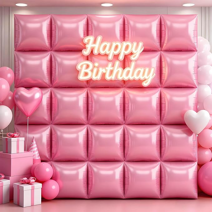 36Pcs Pink Square Foil Balloons Wall Backdrop, Double Sided Metallic Foil Balloons Tunnel Arch Garland Kit for Photo Booth Birthday Wedding Halloween Christmas Party Decorations