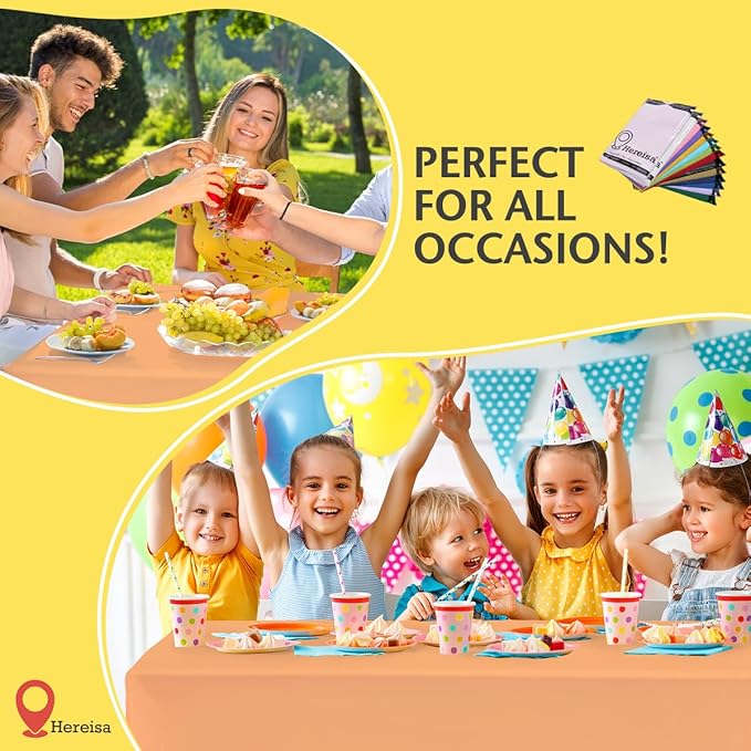 Plastic Peach Tablecloths 2 Pack Disposable Table Covers 54 x 108 Inch PEVA Opaque Table Cloths for BBQ Picnic Birthday Wedding Banquet Parties 8 ft Rectangle Table Use