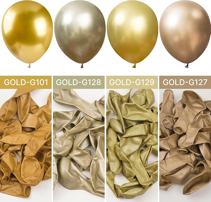 PartyWoo Gold Balloons 155pcs Different Sizes of 18 12 10 5 Inch Gold Balloon Arch Kit Garland for Birthday Wedding Anniversary Baby Shower Graduation Retirement Casino Party Decorations Gold-G101