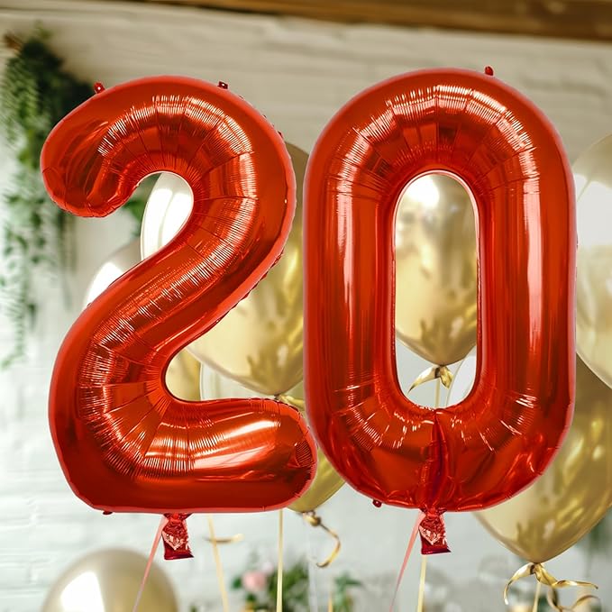 40 Inch Large Red Number Celebration and Decoration Balloon for Birthday Parties, Graduations, Anniversaries, Weddings, Photo Shoots, Special Events - Helium Foil Mylar (Red Number 20)