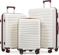 Hardshell Luggage Sets, Lightweight Wave Suitcases with Spinner Wheels, PP Ivory